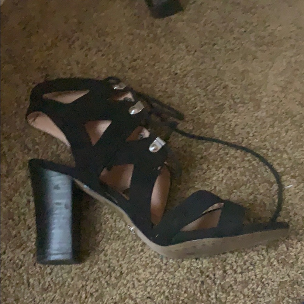 Lace up suede heeled sandals